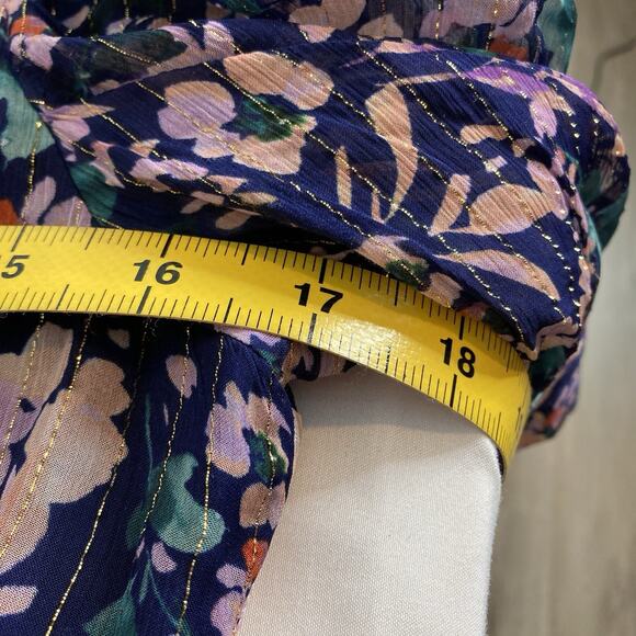 Shoshanna Women's Floral Metallic Puff Sleeve Ruffle Mini Dress Size 0 Fairy - Picture 4 of 12